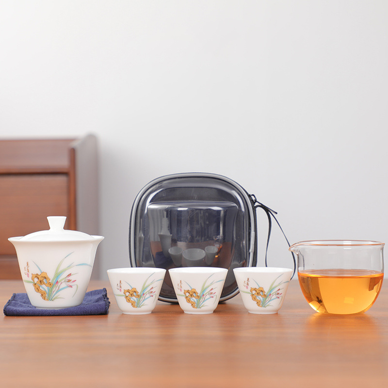 旅行茶具茶杯套装陶瓷茶具快客杯玻璃户外式一壶三杯伴手礼品
