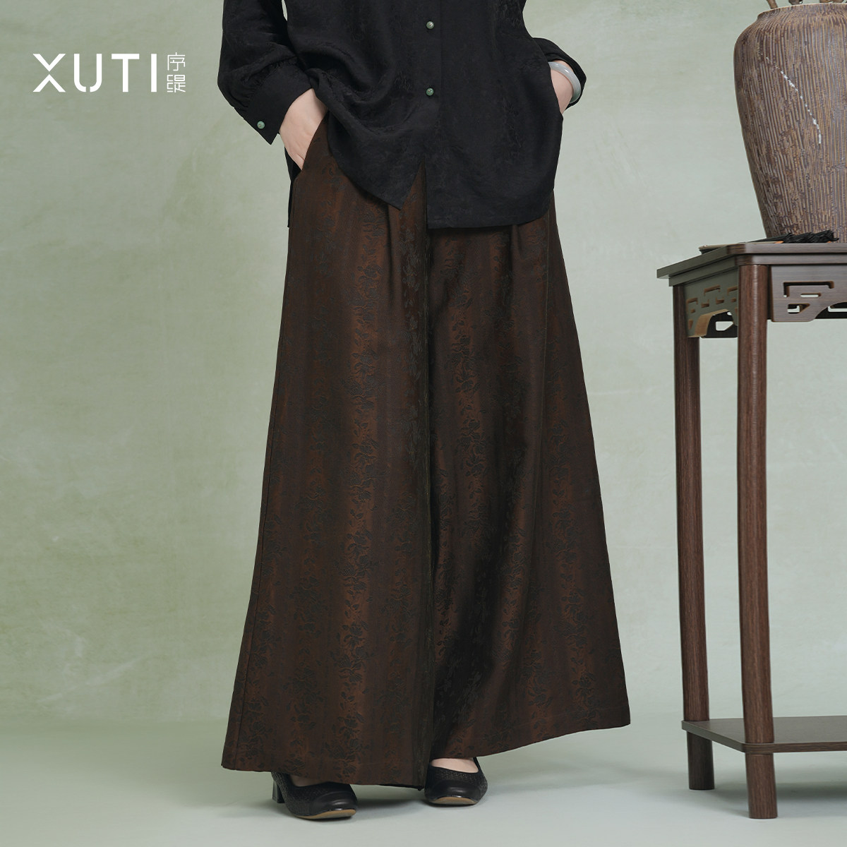 序缇质造非遗香云纱 新中式桑蚕丝提花休闲阔腿裤女H116-28171,女装/女士精品,裤子,淘宝优惠券,粉丝福利购,淘宝优惠卷