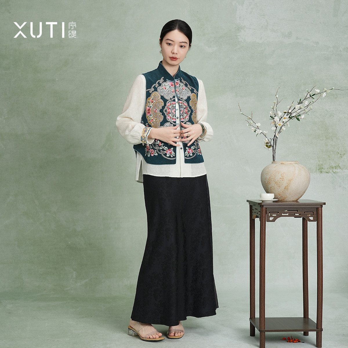 序缇质造100%桑蚕丝新中式国风女装早春新款上衣马甲H116-2