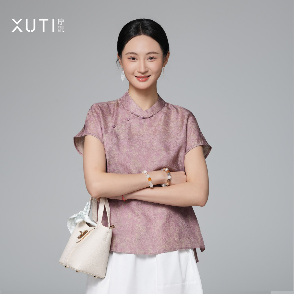 序缇质造100%桑蚕丝 新中式立领短袖上衣女2026春夏新款J37-29265