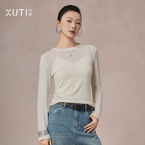 新中式100%绵羊毛打底衫上衣女