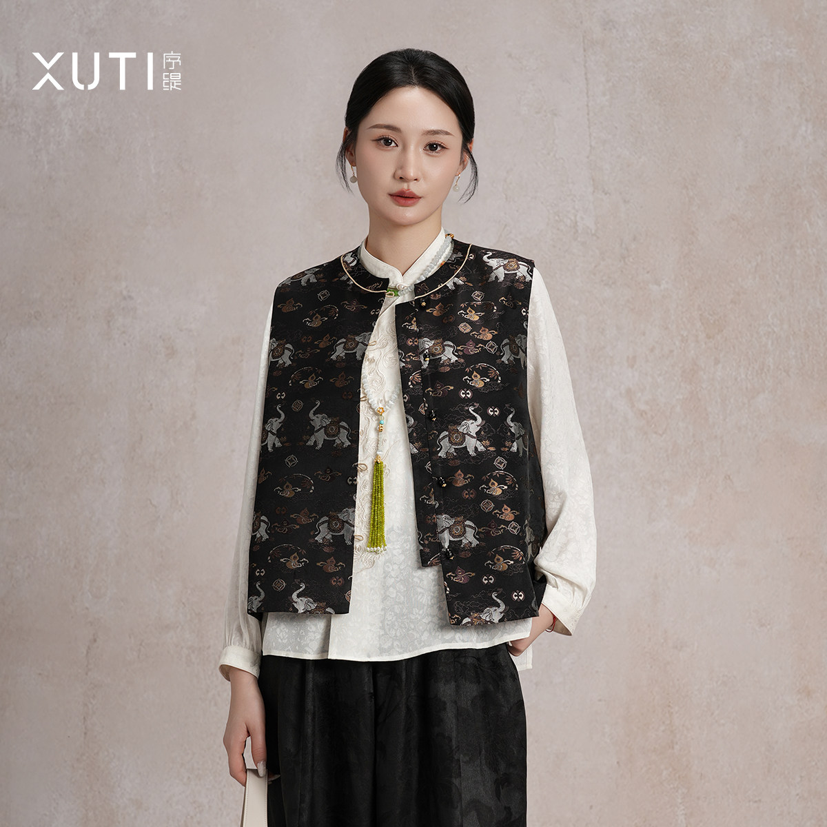 序缇质造『吉象如意』国风新中式桑蚕丝上衣马甲女春季H49-195