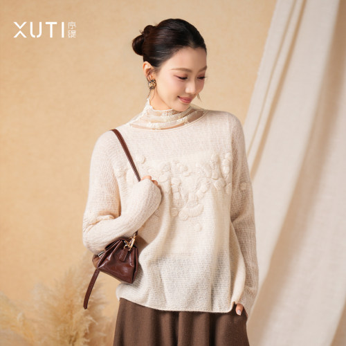 新中式100%山羊绒针织毛衣女秋冬