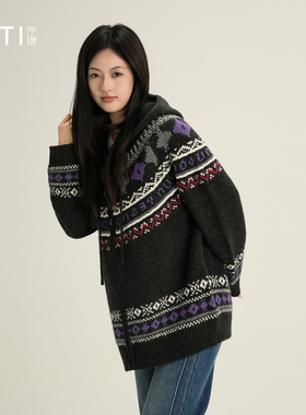 序缇质造100%山羊绒 连帽衫上衣女冬季新款针织开衫卫衣J98-26366