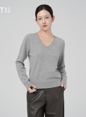 序缇质造新中式100%山羊绒v领长袖上衣女秋季新款打底衫J35-19875