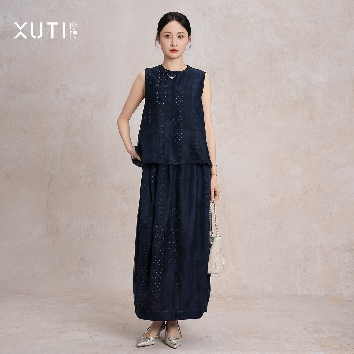 序缇质造100%桑蚕丝新中式套装女春季上衣半身裙两件套H361-