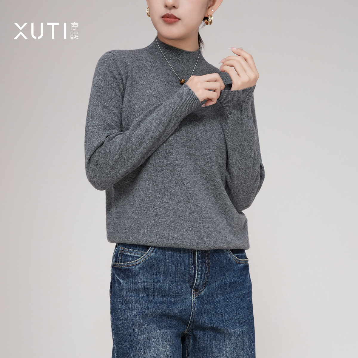 秋季新中式山羊绒针织上衣打底衫