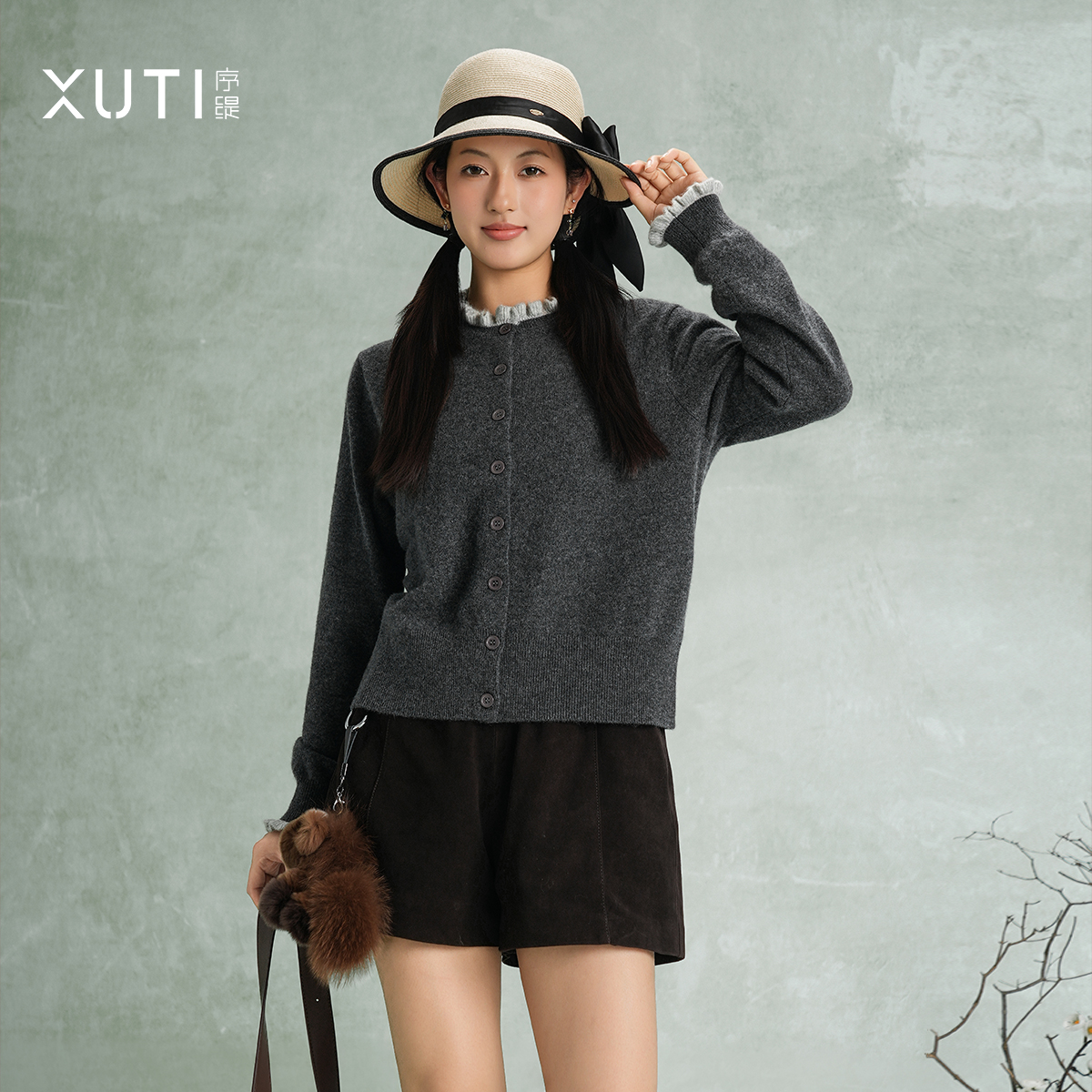 100%山羊绒针织开衫上衣女