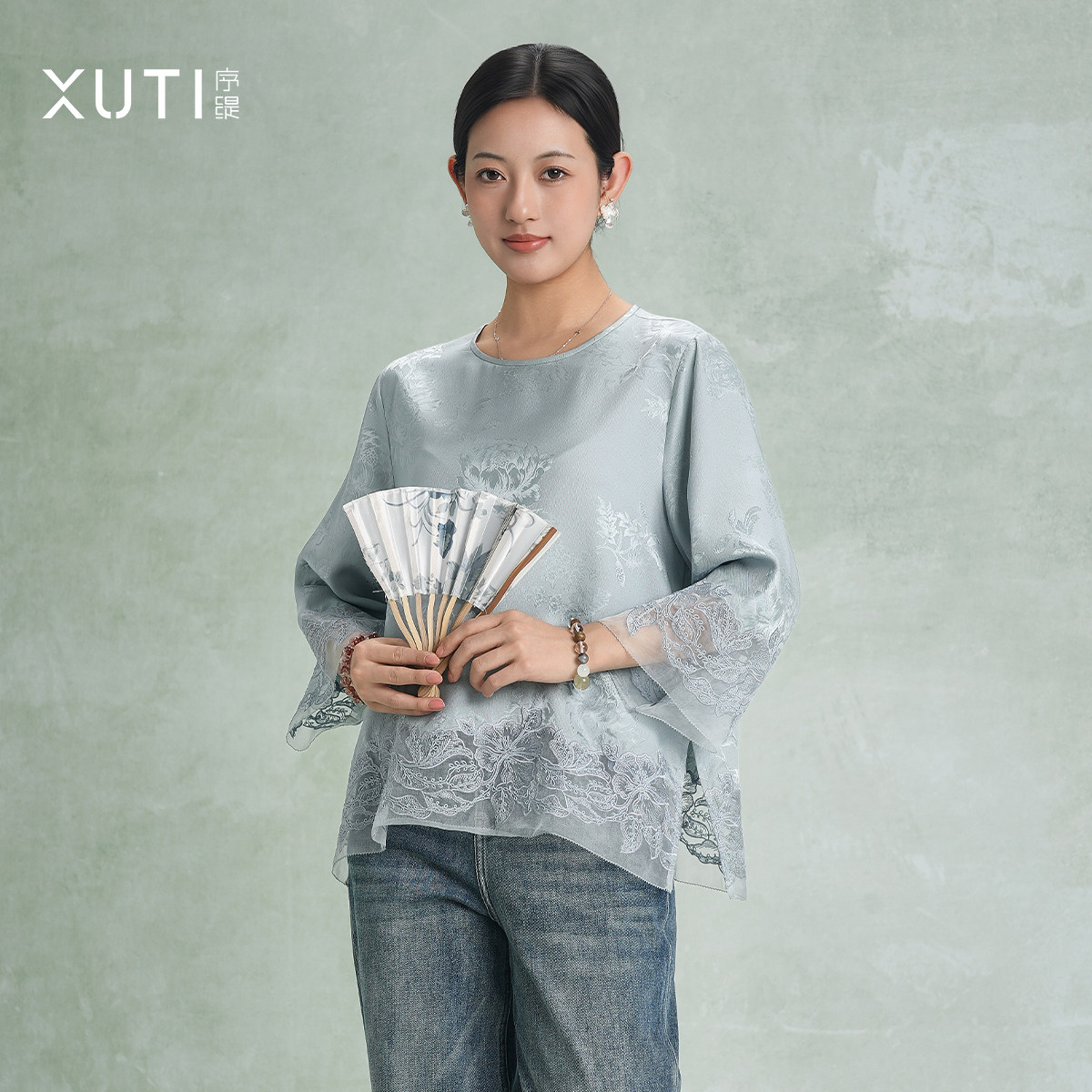 序缇质造100%桑蚕丝 新中式提花上衣女2026早春新款H116