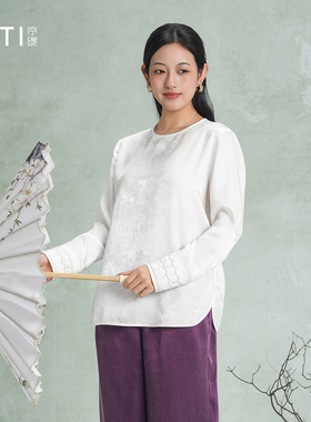 序缇质造100%桑蚕丝 国风新中式长袖上衣女早春新款H255-28291