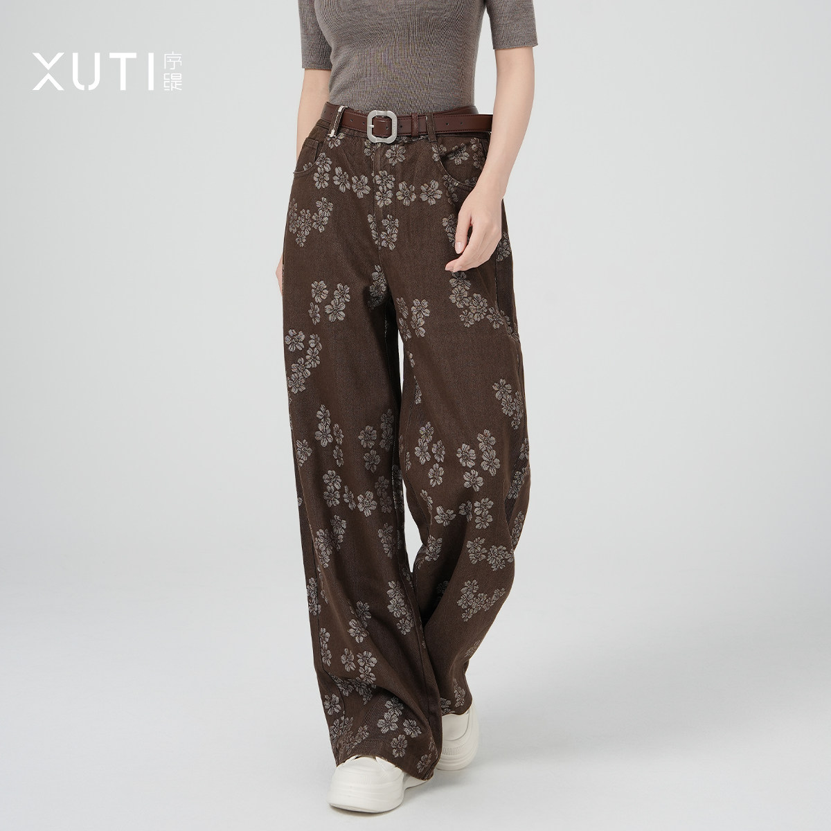 秋季提花休闲裤女宽松直筒长裤子