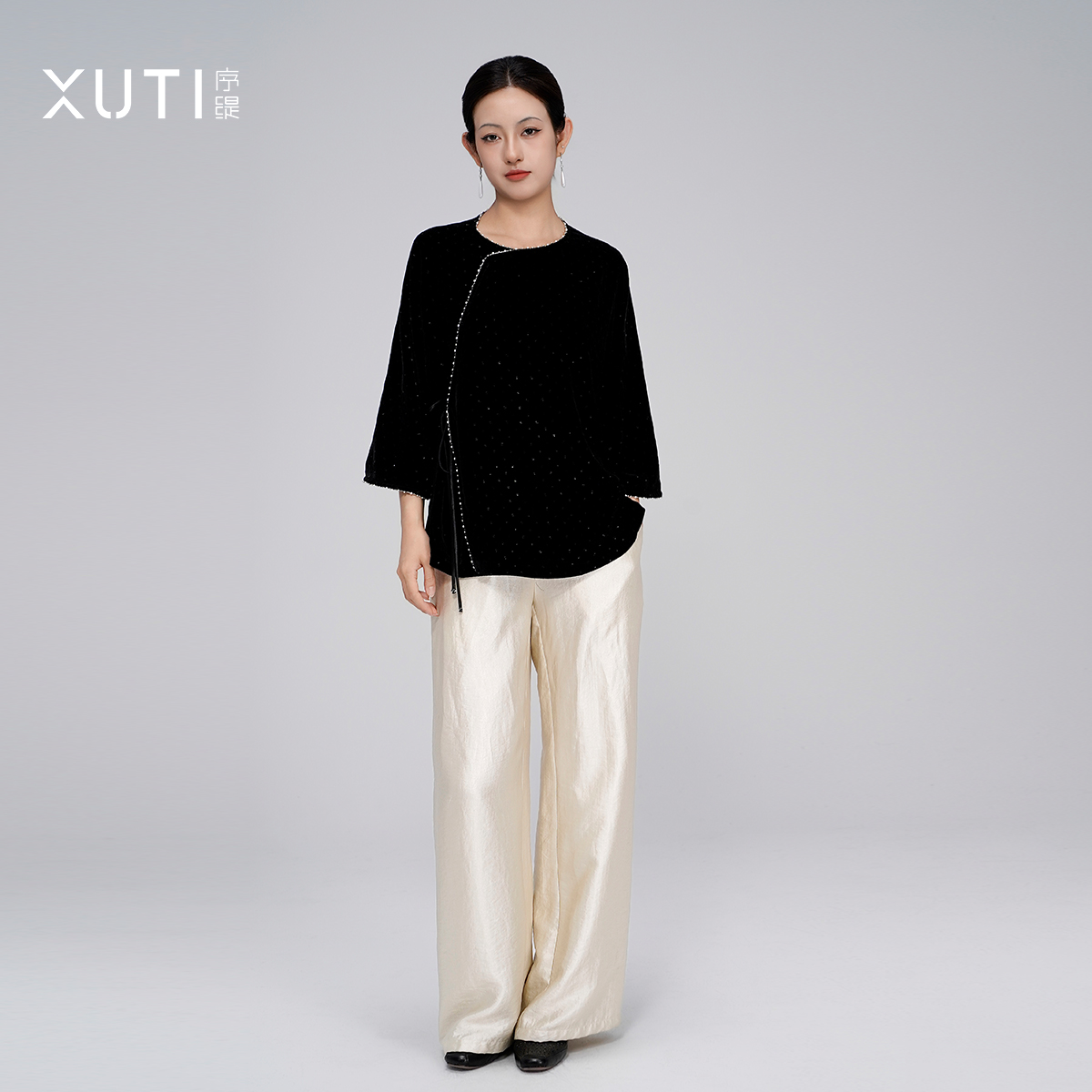 国风新中式桑蚕丝真丝丝绒上衣女