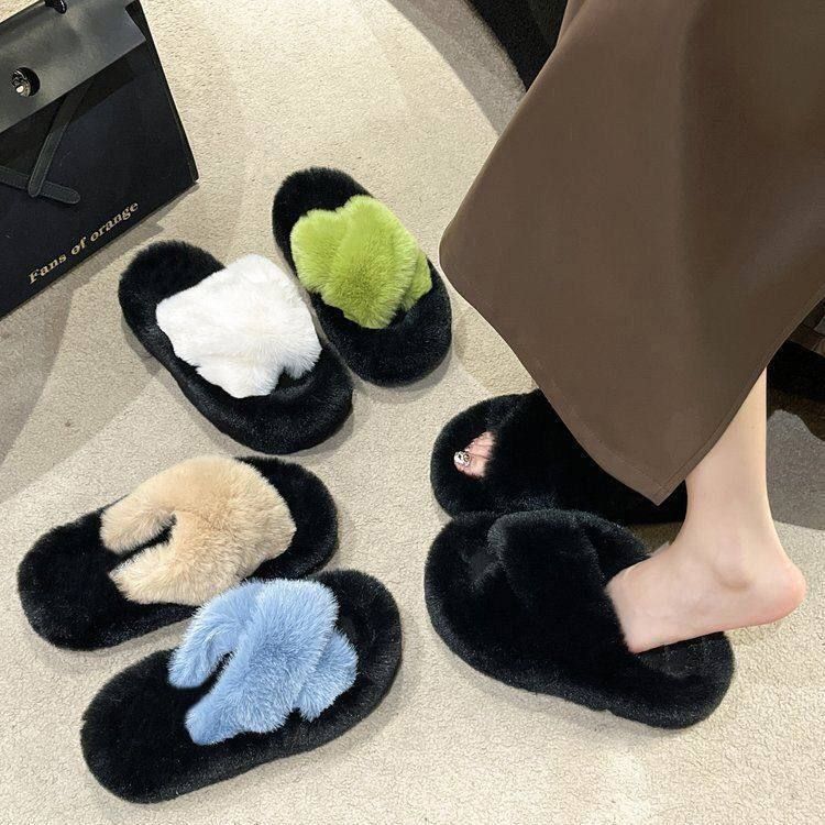 漏脚趾头棉拖鞋女士高颜值家居拖鞋高端增高4cm厚底毛毛秋冬外穿