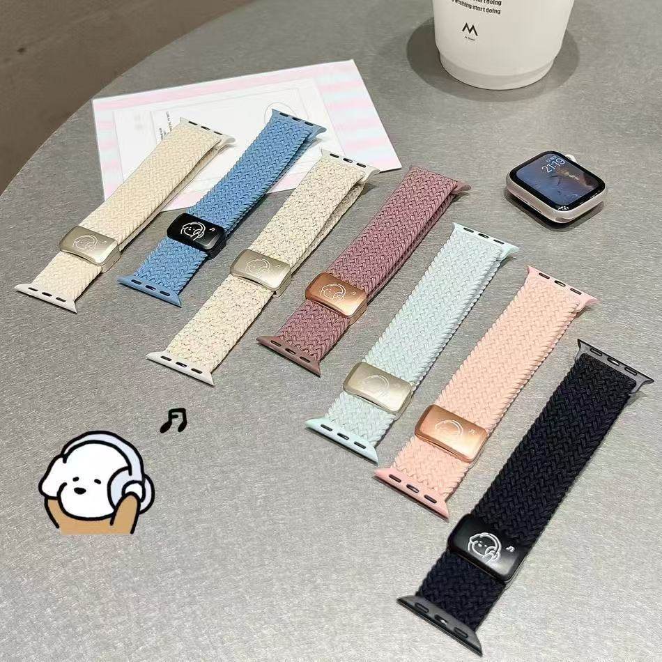 适用苹果s10手表iwatch11表带尼龙小狗applewatch9可爱熊磁吸腕带
