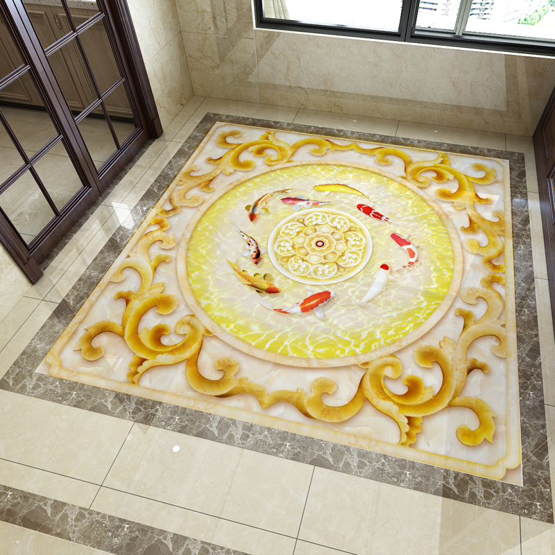 中式连年有余拼花瓷砖客厅地板砖800800拼花图入户过道走廊抛晶