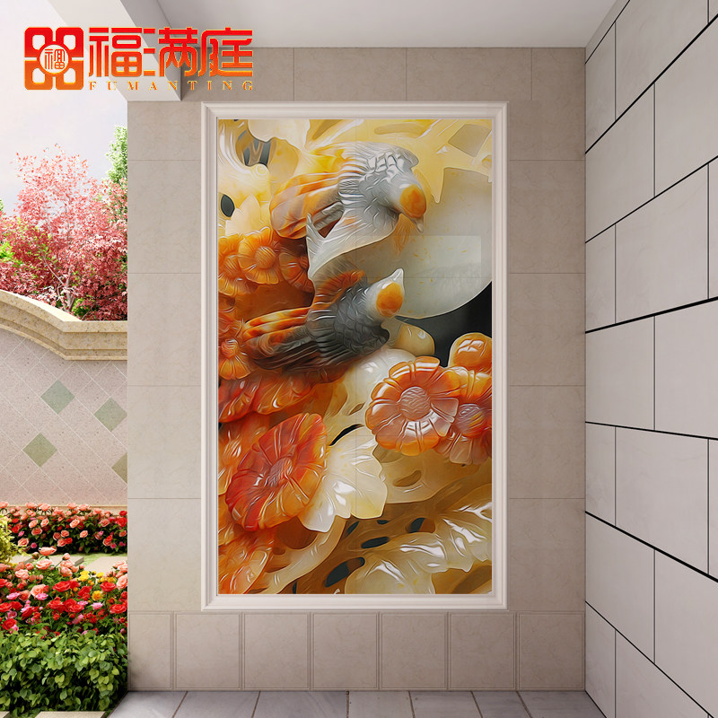 玄关过道背景墙瓷砖3D中式立体浮雕电视客厅竖版背景墙入户定制墙