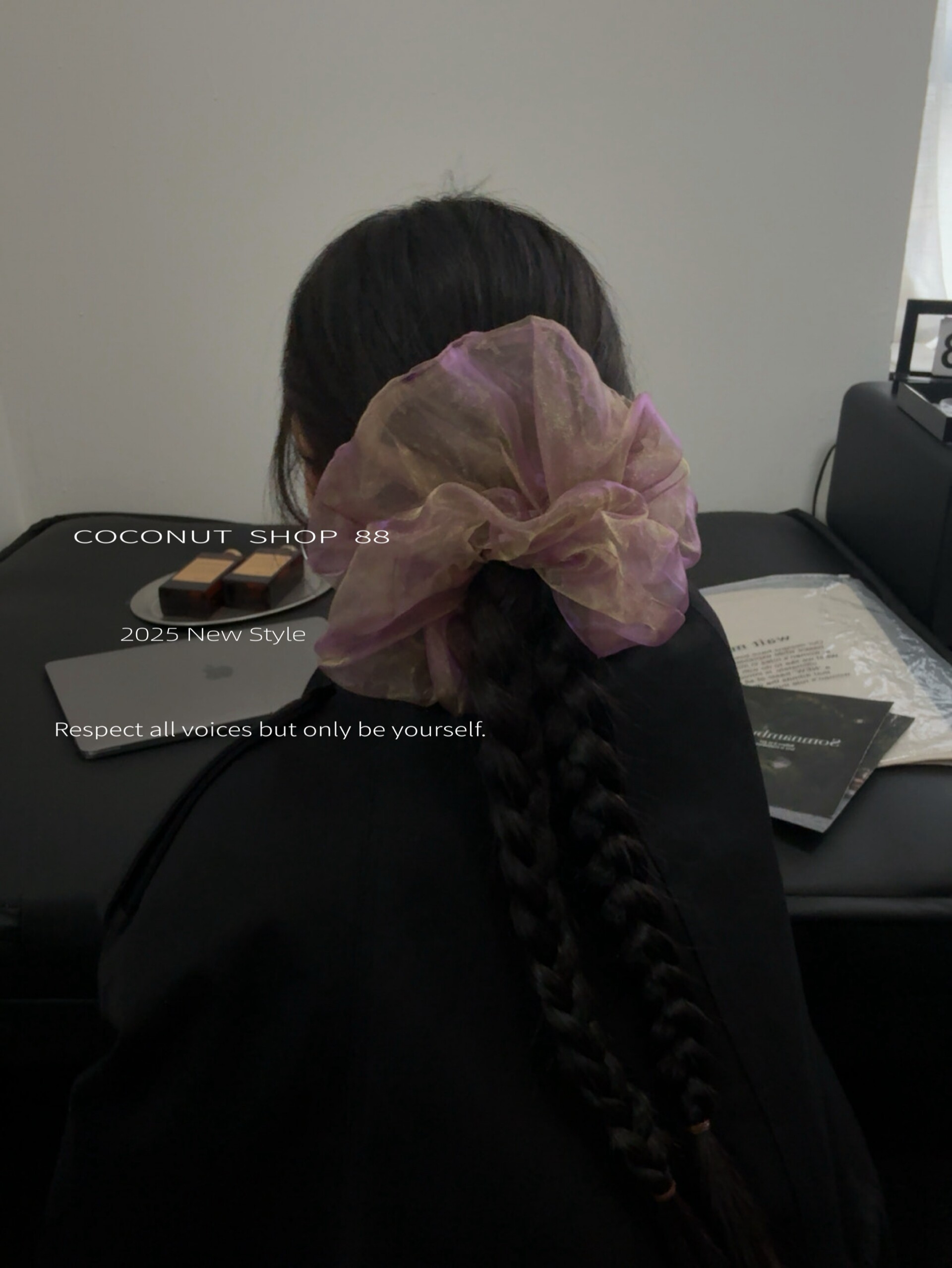 COCONUT 韩国ins风流光胭脂粉网纱发圈仙气晕染丸子头发绳头饰
