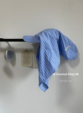 Coconut 韩国ins风蓝色条纹绑带渔夫帽女夏季百搭显脸小遮阳帽子