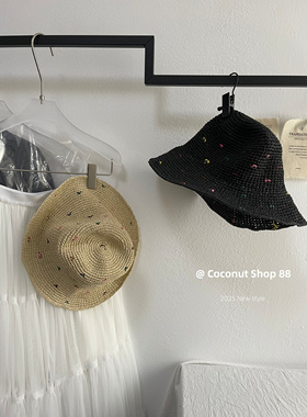 Coconut 彩带编织复古小众草帽镂空透气渔夫帽防晒遮阳帽度假草帽