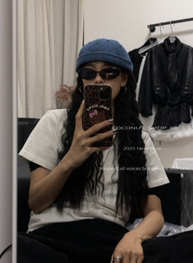 COCONUT 高品质卷边无檐做旧牛仔瓜皮帽美式复古情侣款逛街地主帽