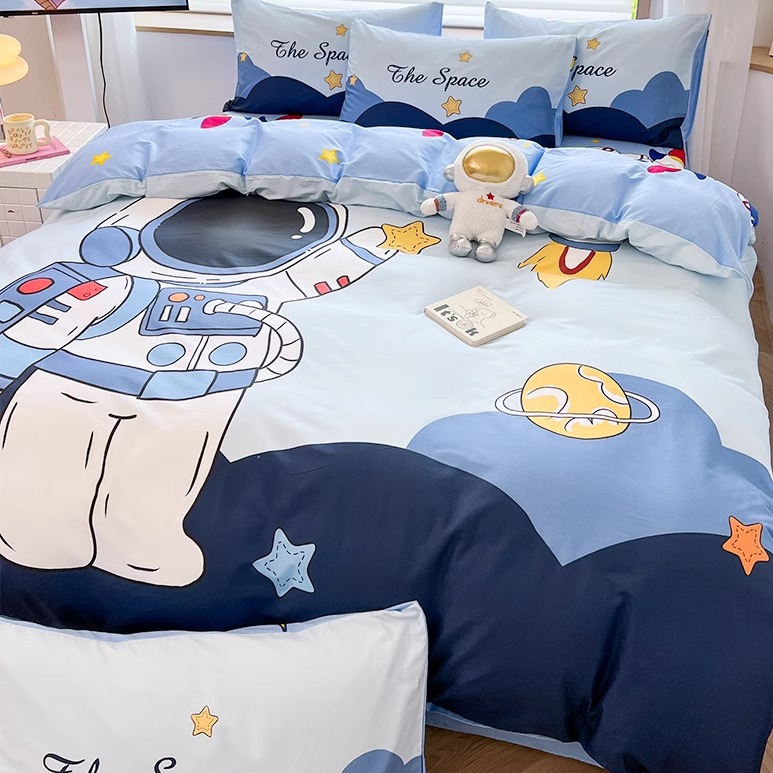 儿童纯棉100全棉被套单件150x200x230男孩被单宇航员床单三四件套