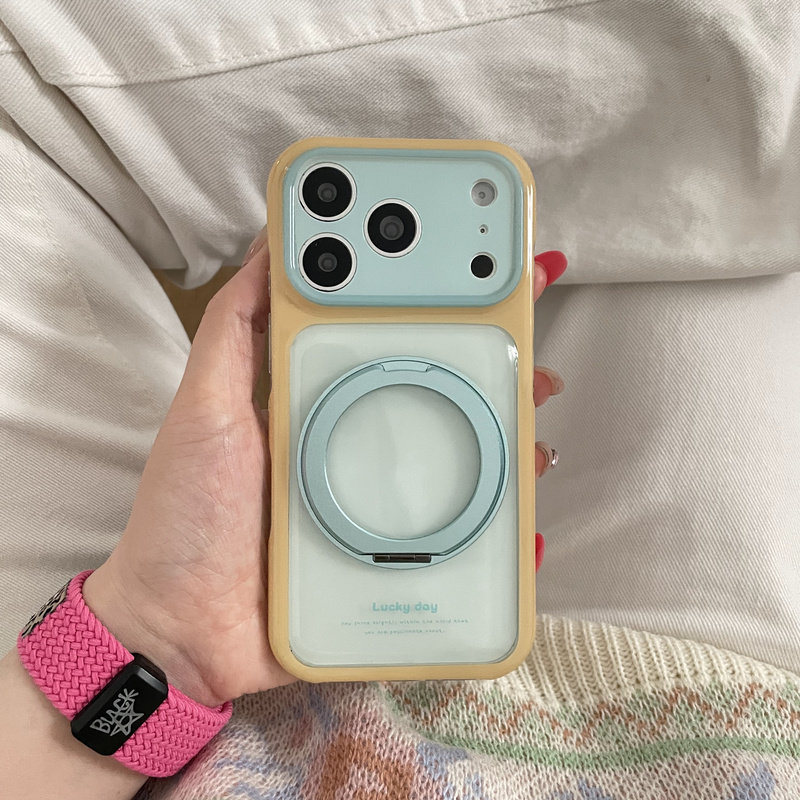浅蓝奶黄气垫撞色360支架(软边硬背)适用苹果iphone17promax手机壳16/15