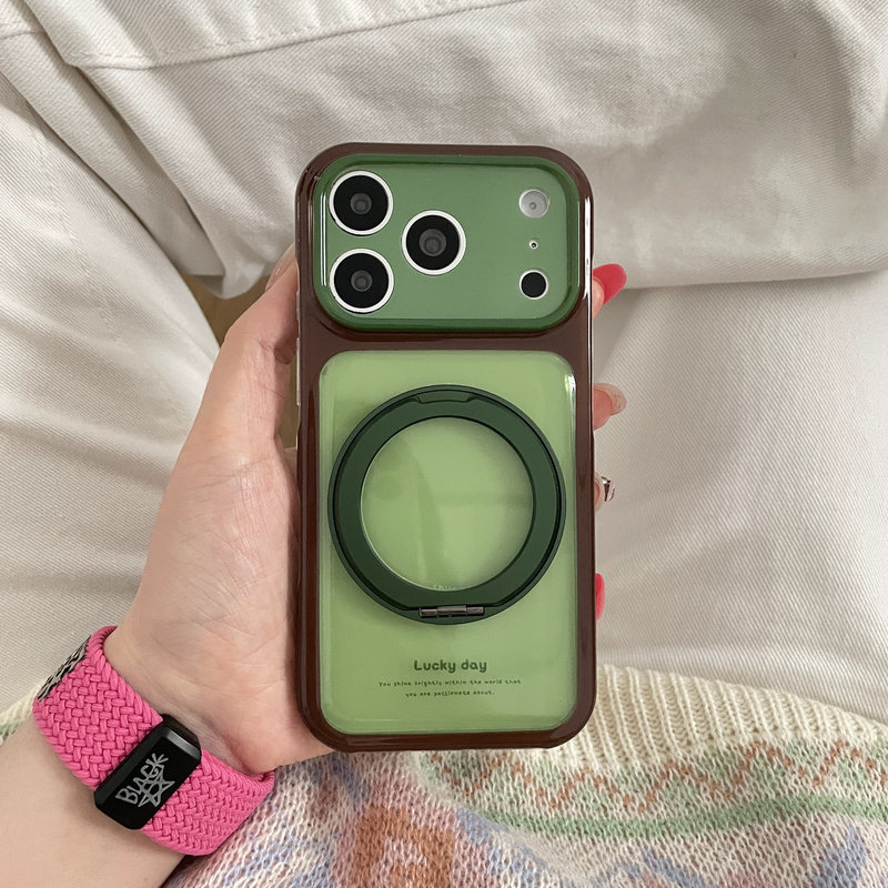草绿咖棕气垫撞色360支架(软边硬背)适用苹果iphone17promax手机壳16/15