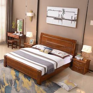 全实木床储物床主卧1.8米1.5m新中式 金丝胡桃木床 双人简约现代床