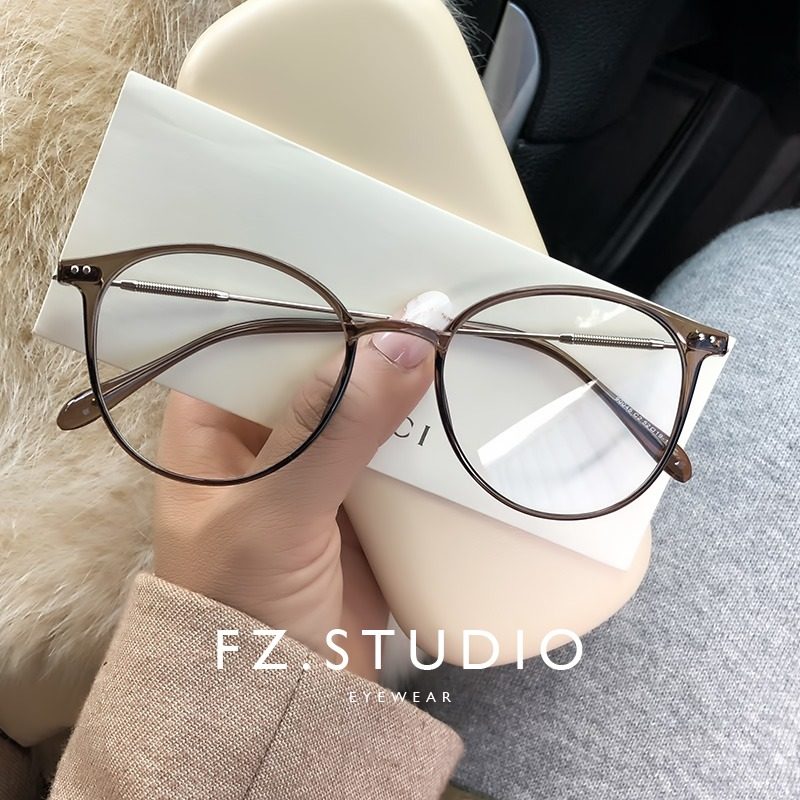 复古圆框超轻眼镜框镜架女士韩版潮 防蓝光茶色眼睛可配镜片近视