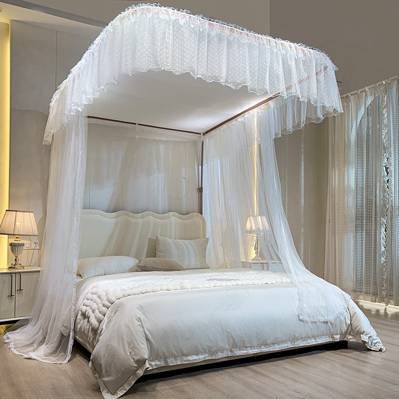 遮光防尘顶导轨蚊帐家用卧室三开门公主风I床幔1.8u型轨道伸缩支