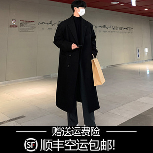 冬季新款毛呢大衣男中长版过膝无A羊绒呢子风衣男外套韩版宽松落