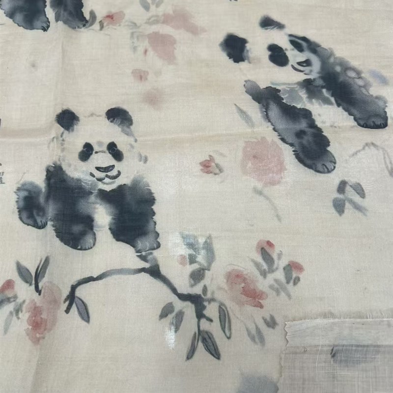 纯苎麻单面植物印花薯莨布料设A计半身长裙子衬衫透气舒适服装面