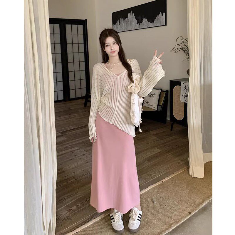 孕妇连衣a裙套装春秋夏季新款宽松慵懒风设计感防晒衫大裙摆吊带
