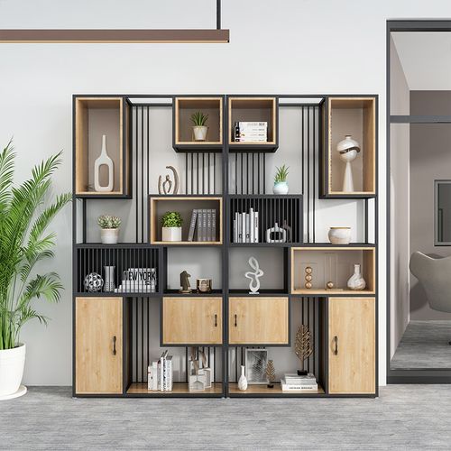 工业风铁艺置物架书架落地实木简约现代收纳架办公室咖啡厅隔断柜