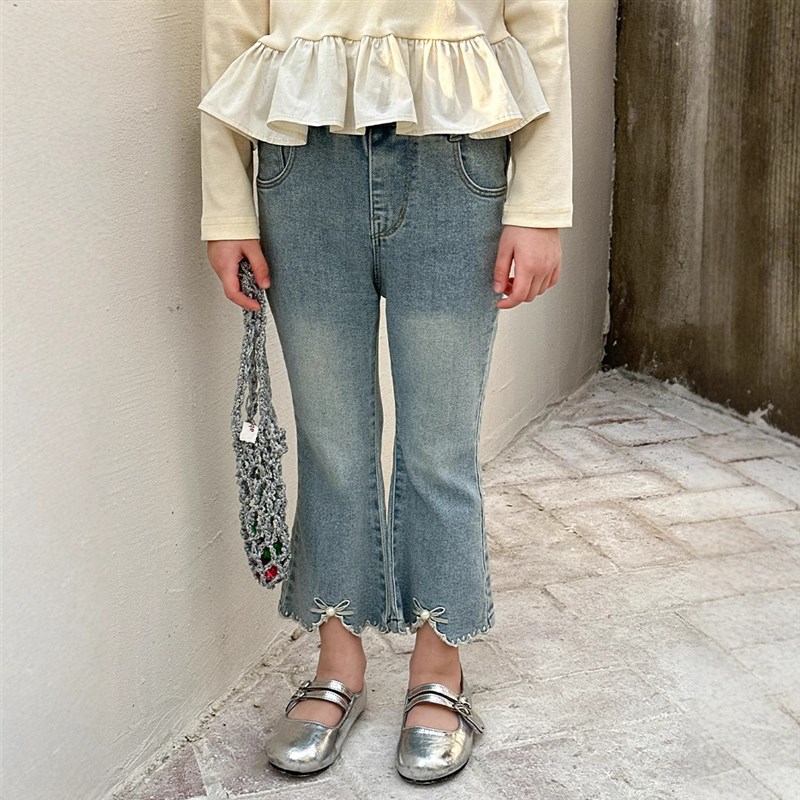 2025春夏新款女童喇叭刺绣牛仔裤小女孩韩版洋气薄款宝宝裤子
