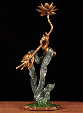 彩铜佛手莲花摆件佛手持莲观音家居客厅电视柜博古架玄关装饰品