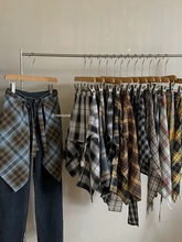 小众洋气叠穿格子屁帘女装2025秋季新款高腰绑带百搭A字搭配短裙