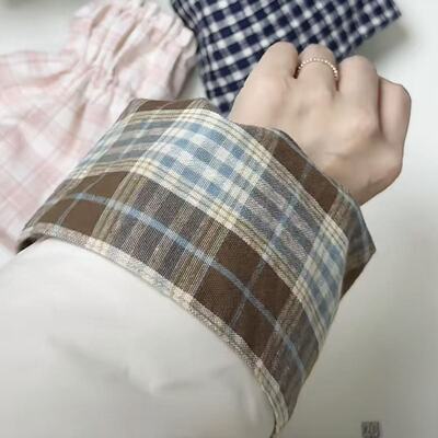 日式袖套女上班耐脏棉格子袖口套袖小款创意防污