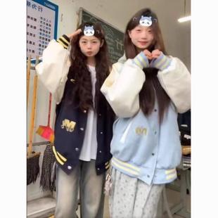 潮刺绣高街棒球情侣服学生男女潮牌春秋美式 复古夹克 百搭外套新款
