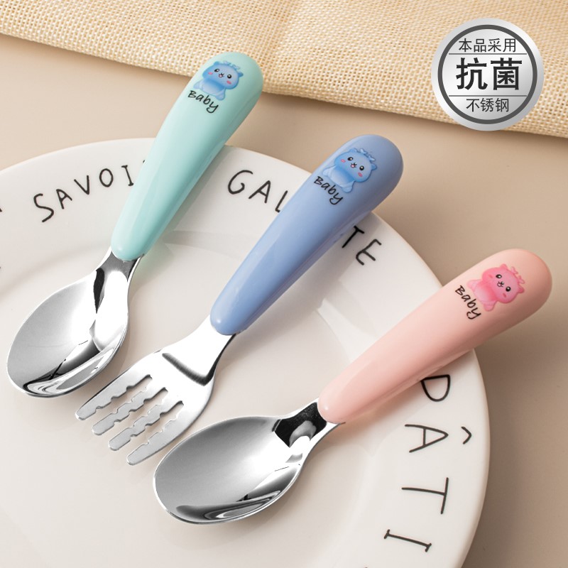 不锈钢婴儿餐具自主进食勺子学辅食儿童叉勺筷子宝宝学吃饭训练勺