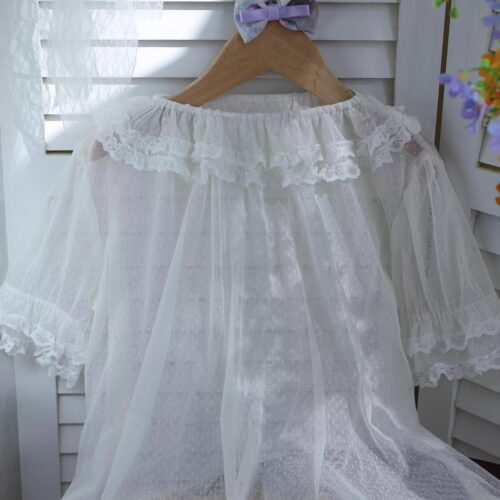 妮拉兔女童薄款衬衫-Lolita内搭-春夏抗静电点纱打底衫-妮拉兔