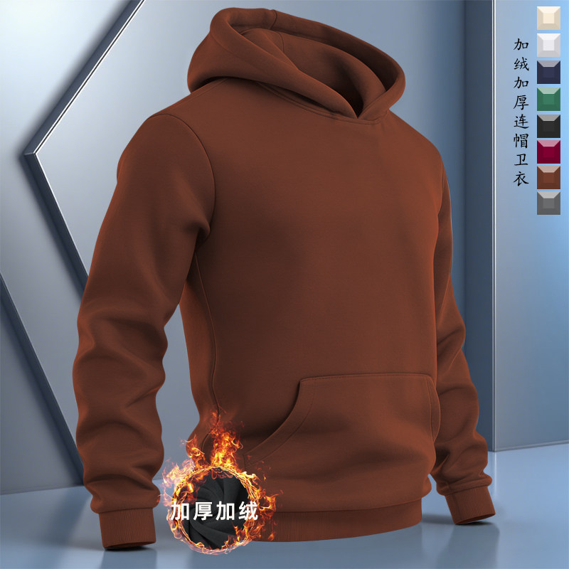 加绒加厚连帽卫衣日系慵懒风宽松休闲百搭上衣运动风冬季保暖痞帅