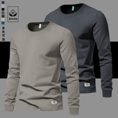 纯棉纯色秋季 圆领宽松大码 打底衫 美式 白色卫衣内搭休闲长袖 t恤男