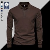 复古高档加厚秋冬秋装 宽松重磅翻领打底衫 Polo衫 t恤男士 长袖 美式