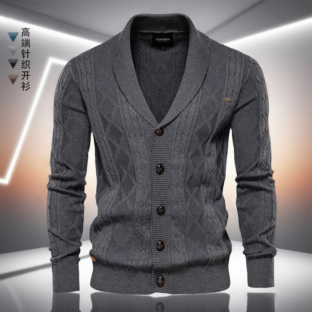 日系深灰色开衫毛衣针织衫男士秋冬季外套潮流时尚条纹轻奢修身衣