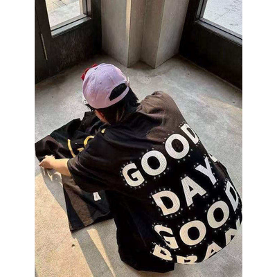 潮牌GOOD做旧铆钉短袖T恤重磅