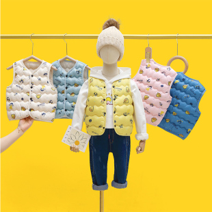 儿童新款小黄鸭满印马甲中小男童女童双面穿棉背心坎肩