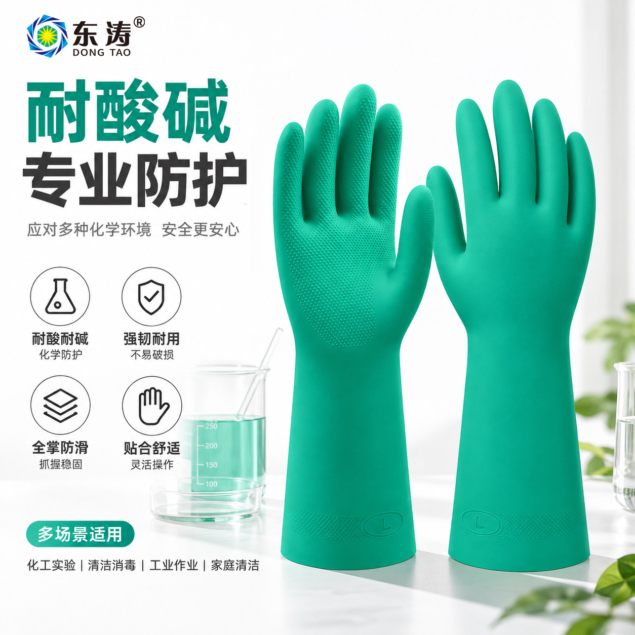 东涛7400耐酸碱手套耐油污防化工业丁腈加厚耐磨防滑防水家务洗碗