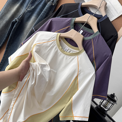 吸湿速干！夏季男女外贸抗菌宽松撞色训练运动短袖T恤S00536