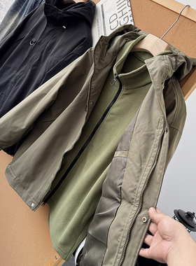 户外冲锋三合一可拆卸加厚摇粒绒内胆工装棉服连帽拉链外套50419
